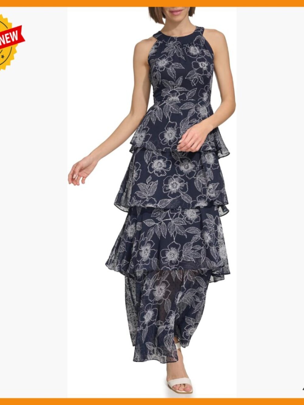 Sleeveless Halter Neck Tiered Maxi Dress, Chiffon Fabric, Fully Lined